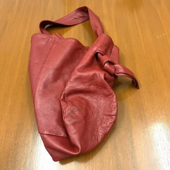 J.Jill Leather Hobo Slouch Tie Knot Large Red Handbag - Picture 15 of 16